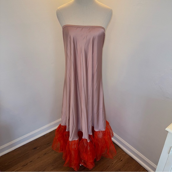 Johanna Ortiz Women’s Size 6 Pink Orange Tulle Silk Strapless Dress Maxi Skirt - Picture 7 of 15